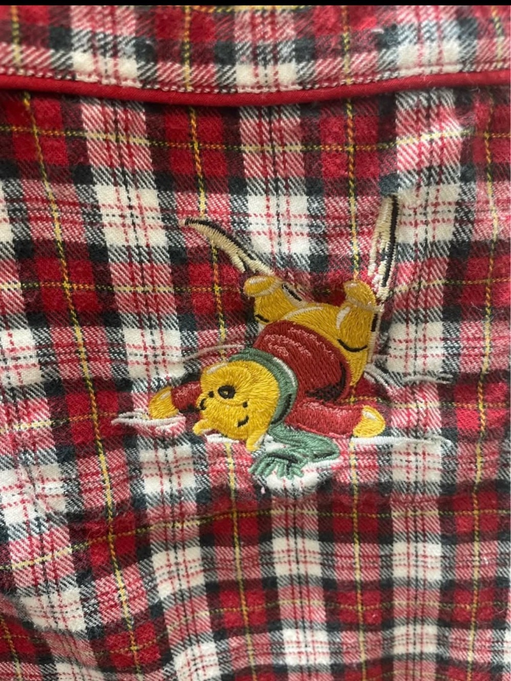 Disney Red Plaid Kids Pajama Top with Winnie the Pooh Embroidery